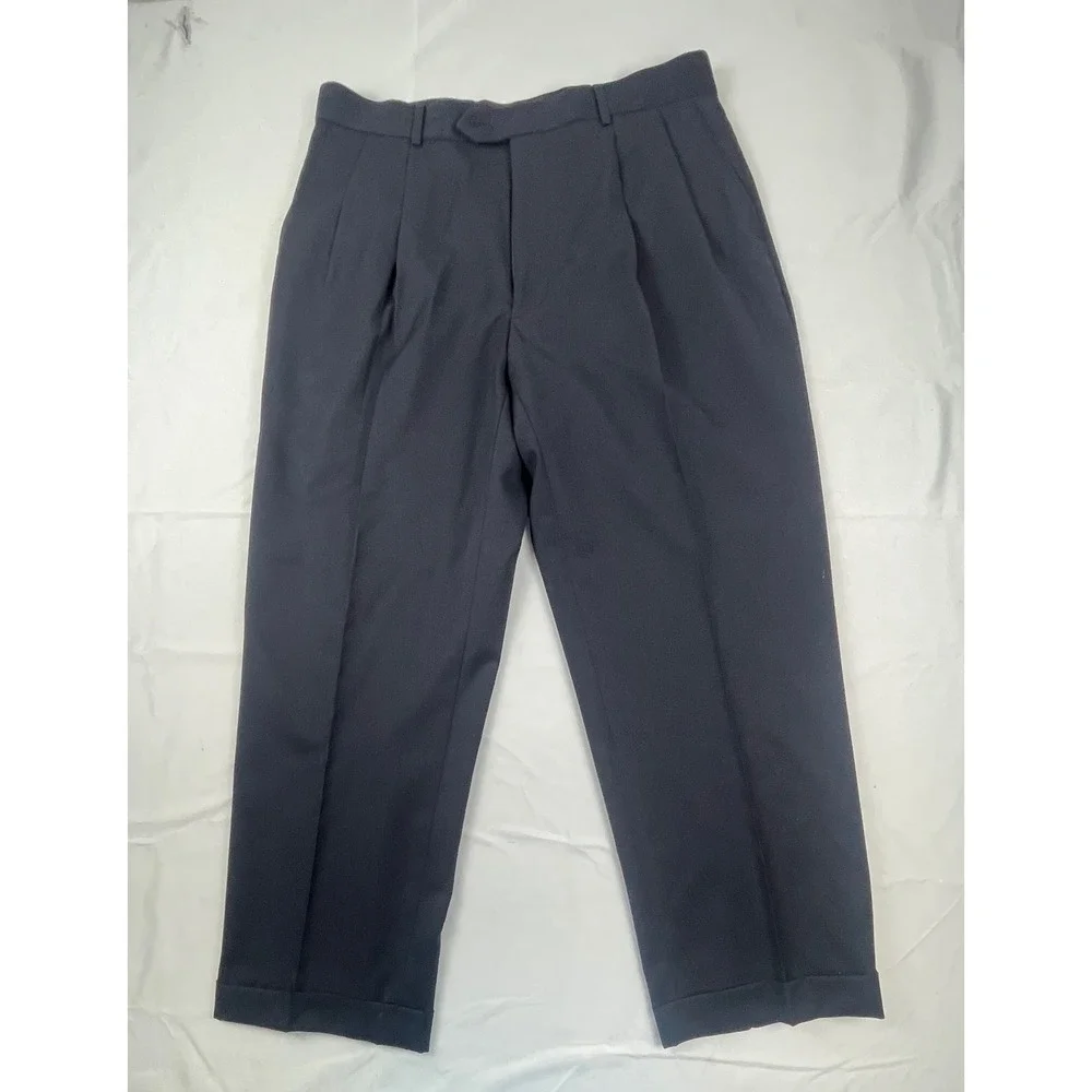 JOSEPH ABBOUD MENS 34 X 27 NAVY BLUE 100% WOOL PLEATED DRESS PANTS TROUSERS